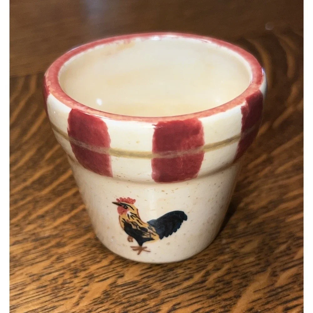 Vintage Ceramic Rooster Votive‎ Candle Holder Farmhouse Country Red Checkered